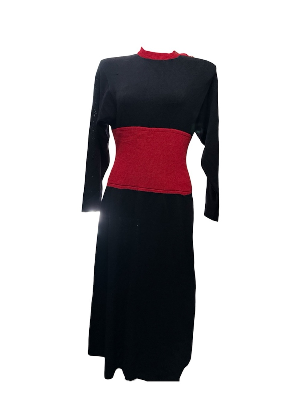 1980s St John for I. Magnum black and red Santana knit dress.
